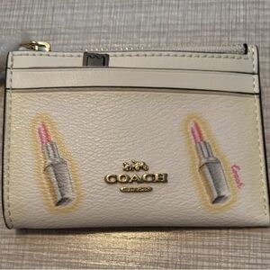 Coach Cream Card Holder with Lipstick Design